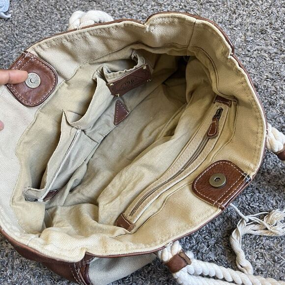 Vintage GAP 1969 Tote Shoulder Bag Canvas/Leather Tan Brown Well Made Purse - Picture 8 of 10